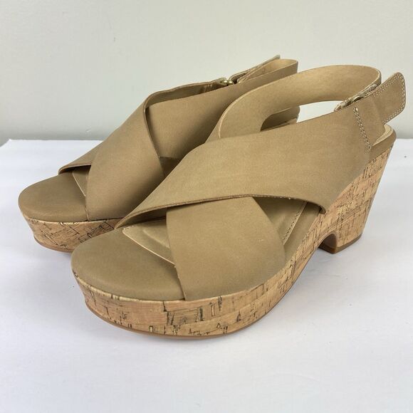 CL By Laundry Dream Girl Nubuck Cork Wedge Sandals Sz 7 Nude NEW - Picture 1 of 7